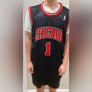 adidas men’s Chicago NBA Jersey - Black with Red Accents